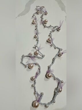 Betsey Johnson Vintage Pearl Crochet Beaded 48” Necklace